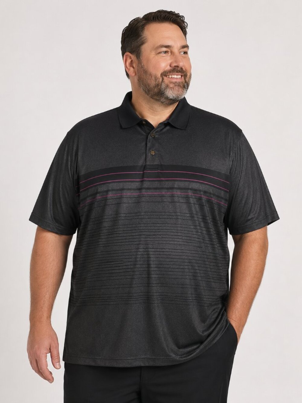 Pebble Beach Dry-Luxe Performance Polo Shirt Men’s XXL Black Charcoal Pink Strip